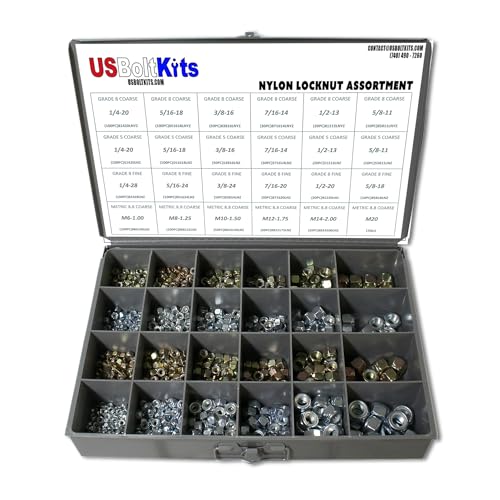 1200pcs Nylon Locknut Assortment USS, SAE, and Metric | Coarse and Fine Thread Grade 8, 5, and 8.8 (See Description for Quantities)