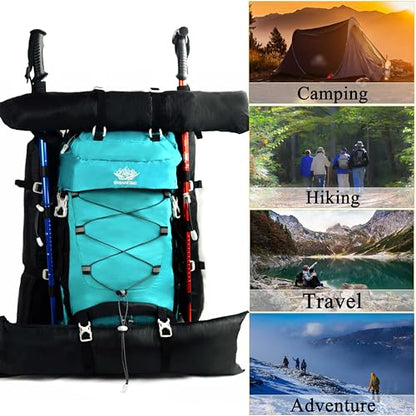 60L Travel Hiking Camping Backpack with Rain Cover, Backpack Water Resistant,Climbing Backpack for Men Women - color: Lake Blue