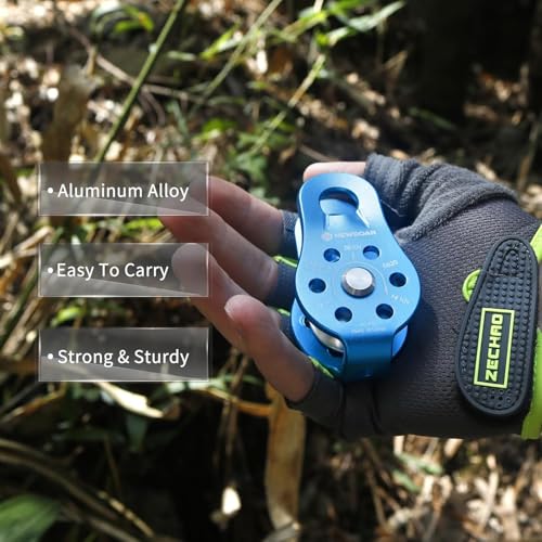Climbing Pulley 26KN, Aluminum Single Rope Micro Block, Blue | Rescue Hauling Device for Rappelling Arborist Rigging & Mountaineering, Bearing Rotation, Hitch Hole Fixed Outdoor Gear - color: Blue
