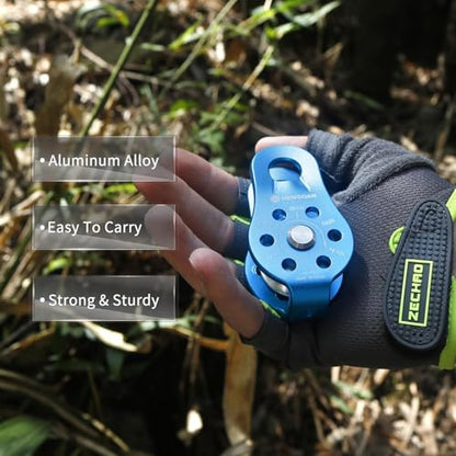 Climbing Pulley 26KN, Aluminum Single Rope Micro Block, Blue | Rescue Hauling Device for Rappelling Arborist Rigging & Mountaineering, Bearing Rotation, Hitch Hole Fixed Outdoor Gear - color: Blue