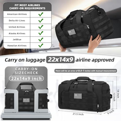 ZOMFELT Gym Bags for Men, 22x14x9 Carry On luggage Duffle Bag for Travel | 3-in-1 Sports Basketball Bags with Removable Dividers & Shoe Compartment, Waterproof Weekender Overnight Travel bag, Black - size: Medium