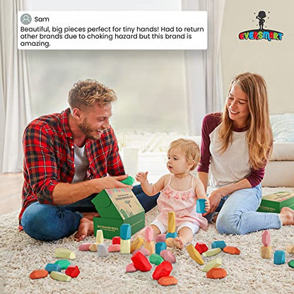 36 Pcs Wooden Stacking Blocks – Montessori Toys for 1 2 3 4 5 6 Year Old Toddlers and Kids, XL Rocks, No Choking Hazard – Sensory STEM Building Stones, for Girls and Boys - size: 36 XL Rocks