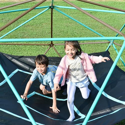 Merax 12FT Climbing Dome with Hammock, Outdoor Geometric Dome Climber | Playground Climber for Kids 3-10 Supporting 1000 lbs, Easy Assembly Play Center Jungle Gym - style: 12FT Green & Sil