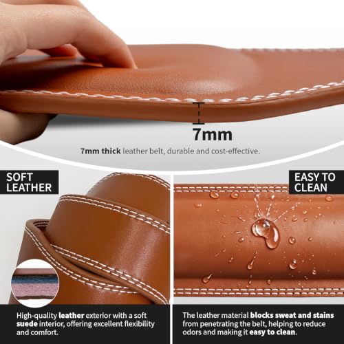 Leather Weightlifting Belt, 10 Adjustable Holes, 4”Width, Double Prong Power Belt for Gym Bodybuilding, weightlifting, powerlifting, squats and deadlifts - color: 4-Inch Brown, size: 41"-44"