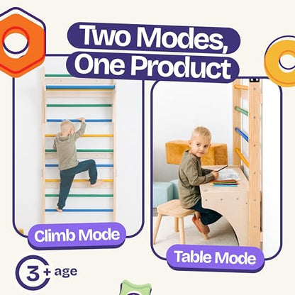 ComfyBumpy Swedish Ladder with Convertible Play Table | Montessori Climbing Set for Kids, Indoor Playground & Jungle Gym - Wall Climbing Toy for Active Play & Table | 400lbs Capacity (Set of 1)