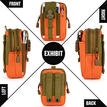 Tactical Molle Pouch Compact Utility Waist Bag Phone Holster Holder for 4.7"-6.9" iPhone 15 Pro Max/15 Pro/14 Plus/14 Pro Max/14/13 Pro Max/13 Pro/12 Pro Max/11 Pro Max - color: Orange