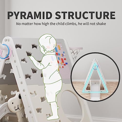 UNICOO Children’s 7 in 1 Multi-Functional Climbing Pyramid Set with Slide, Kids Climbing and Sliding Set for Home, Daycare (KU-C04-Gray) - color: Gray