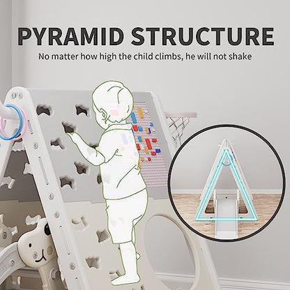 UNICOO Children’s 7 in 1 Multi-Functional Climbing Pyramid Set with Slide, Kids Climbing and Sliding Set for Home, Daycare (KU-C04-Gray) - color: Gray