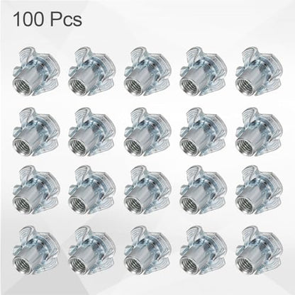 HARFINGTON M5x10mm T-Nuts 4 Pronged Tee Nut 0.57" x 0.39" Fully Thread Carbon Steel Inserts for Wood, Rock Climbing Holds, Cabinetry, Furniture 100pcs - size: M5x10mm, 14.5mm