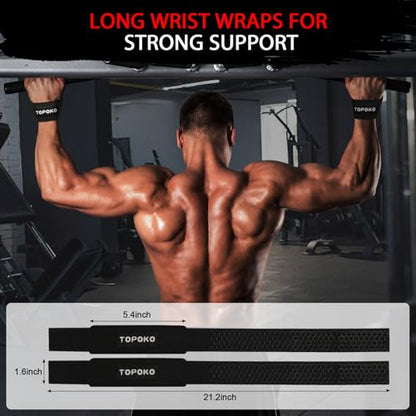 TOPOKO Lifting Wrist Straps for Weightlifting, Deadlifts, Powerlifting & Strength Training – 21.2” Cotton Workout Straps with Neoprene Padding & Non-Slip Hex Grip – Gym Straps for Men & Women