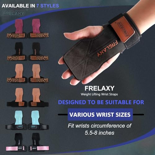 Frelaxy Lifting Wrist Straps for Women and Men, Weight Lifting Grips | Double-layer leather, Cushioned wrist support, Durable construction, Storage pouch, Deadlifts, rows, lat pulldowns - color: All Black