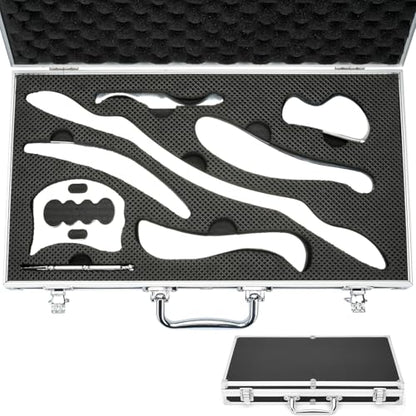 8 in 1 Stainless Steel Gua Sha Muscle Scraper Massage Tool Set IASTM Tools Portable Scraping Tool Physical Therapy Great Soft Tissue Mobilization with Carrying Case - size: 8 Piece Set
