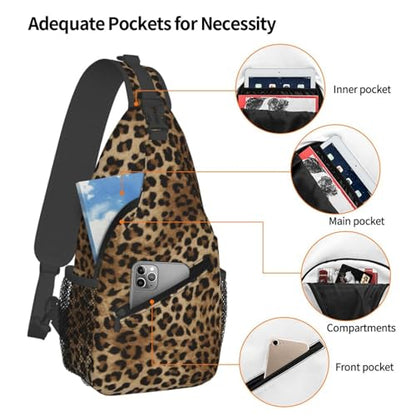 Leopard Print Crossbody Sling Bags for Women Men Brown Animal Skin Pattern of Wild Animal Strong Panthera Sling Backpack Casual Chest Shoulder Bag Cute Cheetah Print Travel Hiking Daypack - color: Brown