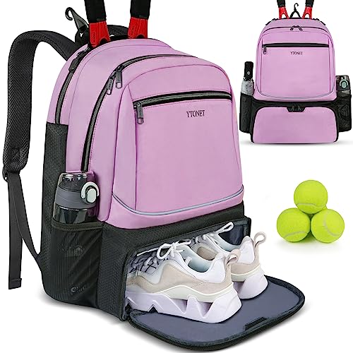 Ytonet Tennis Bag Tennis Backpack for Women Men 2 Rackets | Insulated Pocket and Ventilated Shoe Compartment, Gym Bags with Fence Hook for Pickleball and Badminton Rackets - color: Purple