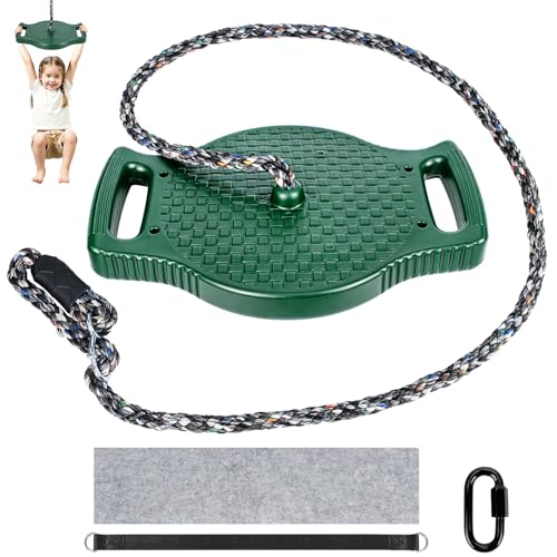 4-in-1 Platform Tree Swing, Large Anti-Slip PE Disc Swing Seat with Adjustable Rope and Tree Protector Strap, Outdoor Standing Climbing Swing for Backyard Tree Porch Play, Green - color: Green