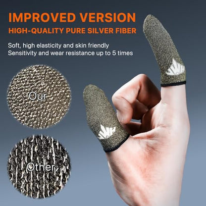 JWH Ultra-Thin Pure Silver Fiber Gaming Finger Thumb Sleeve, Silky Sensitivity,20 Pack Guantes para Dedos dedales Gamer profesionales,with 2 pcs Storage Box,Dedales Gamer,for PUBG Gaming Cots Gloves - color: Silver（20pack,2pcsStorage Box）