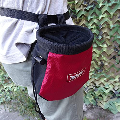 SM SunniMix Rock Climbing Chalk Pouch with Waist Belt Oxford Cloth Chalk Bag Bouldering Back Pocket Storage Equipment Suitable for, Red