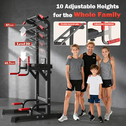 DlandHome Power Tower Pull Up Bar Station, Heavy Duty Adjustable Height for Home Gym Strength Training Equipment 330LBS Weight Capacity, Pull Up Dip Station - color: Black