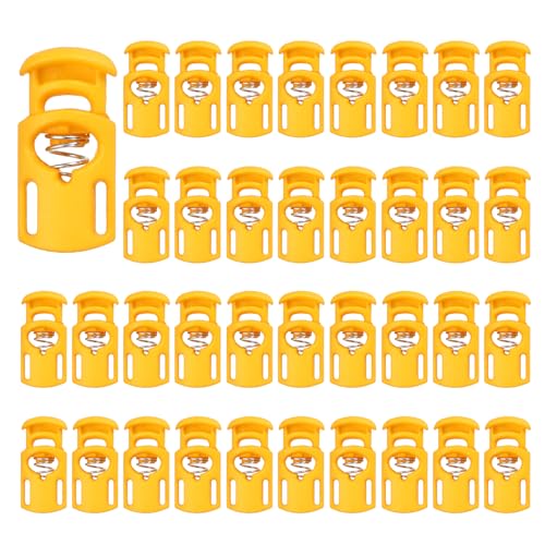 PATIKIL Nylon Spring Cord Locks, Elastic Toggle Stop Slider Clamp Adjuster Fastener for Drawstring Shoelaces Paracord - color: Gold
