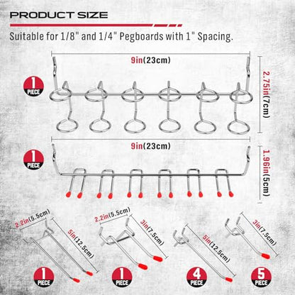 Ultimate 121-Piece Pegboard Hooks Set, Pegboard Accessories with Metal Hooks, Durable Peg Board Organizer Accessories, Pegboard Bins, Peg Board Tool Utility Hooks - style: 121 pcs -- Red
