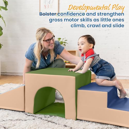 ECR4Kids SoftZone Single Tunnel Climber, Toddler Playset, Earthtone, 3-Piece - color: Earthtone