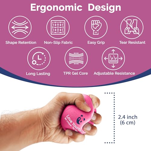 Mind & Body Stress Balls for Adults - Multi-Density Squeeze Balls for Hand Therapy & Grip Strengthening - Stress & Anxiety Relief - Choose 3-Ball (Soft, Medium & Hard) or 2-Ball (Soft & Hard) Sets - color: Cranberry, Celest