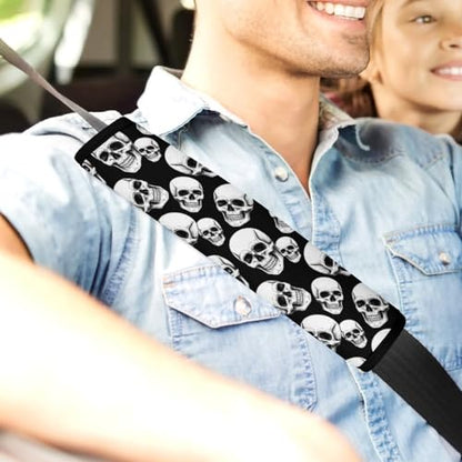 2 Pack Halloween White Skulls Black Car Seat Belt Pad Soft Padded Harness Pads Strap for Child, Car Seats Pushchair Strollers High Chair Pushchair, Anti-Slip Pad - color: Pattern 84