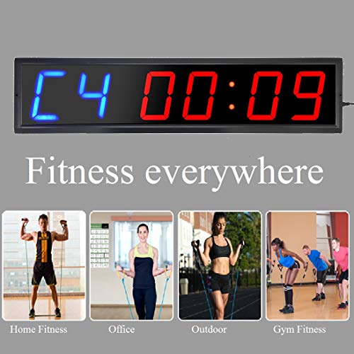 LED Interval Timer Count Down/Up Clock Stopwatch (Two Blue+Four Red)