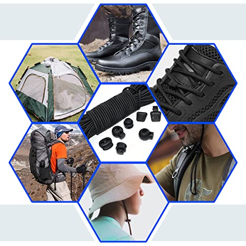 BDS-HOME 40Pcs Plastic Cord Locks with 1/8-Inch 65ft Elastic Cord Stretch String Sing-Hole and Double-Hole Spring Toggle Stopper Slider for Drawstring, Shoelaces, Clothing, Backpack, Bags