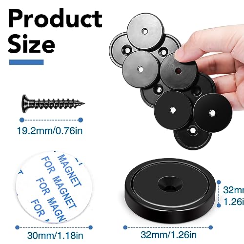 Strong Rare Earth Neodymium Magnets with Screws, 110Lbs, 12 Pack | Heavy Duty Disc Cup Magnets with Countersunk Hole and Adhesive Backing for Kitchen, Tool Room, and Wall Hanging - size: 1.26 inch