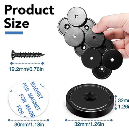 Strong Rare Earth Neodymium Magnets with Screws, 110Lbs, 12 Pack | Heavy Duty Disc Cup Magnets with Countersunk Hole and Adhesive Backing for Kitchen, Tool Room, and Wall Hanging - size: 1.26 inch