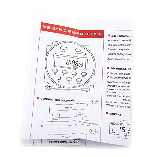 Dioche 24V Timer Small Microcomputer Time Control Switch LCD Digital Programmable Electronic Relay Timer with Weekly Programmable Timer, for Automatic Turn On or Off Electric Equipment,