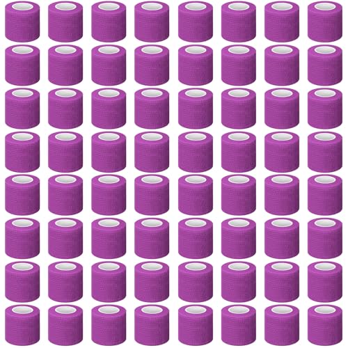 Treela 64 Pack 2" x 5 Yards Self Adhesive Cohesive Bandage Wraps, Elastic Breathable Athletic Tape, Flexible Self Adherent Bandage Rolls for Wrist, Ankle, Fingers, Sports & Pets (Purple) - color: Purple, size: 2 Inch X 5 Yard