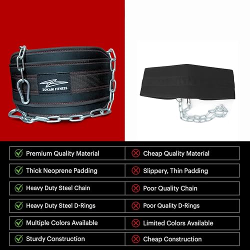 Hold weights up to 800lbs Zokani Dip Belt with Chain for Heavy Weightlifting Exercises ,Squats, deadlifts, pull Up Weight Belt, Dipping Belt, Men and Women Training Strength Dip Weightlifting Belt (Black)