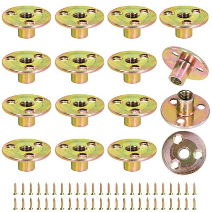FoDau770 M10 Brad Hole T-Nut with Screws, Zinc Plated Carbon Steel 3-Hole T-Nuts, Insert Female Thread Mounting Fastener for Wood Furniture and DIY Project - 16 Set (64 Pieces) - size: M10