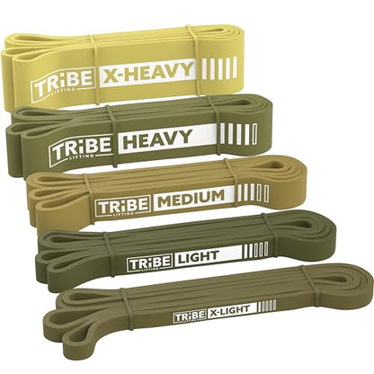 Long Resistance Bands Set, 5 Pull Up Assistance Bands for Working Out | 5 resistance levels, natural latex construction, exercise bands for strength training, stretching and physical therapy - color: Green