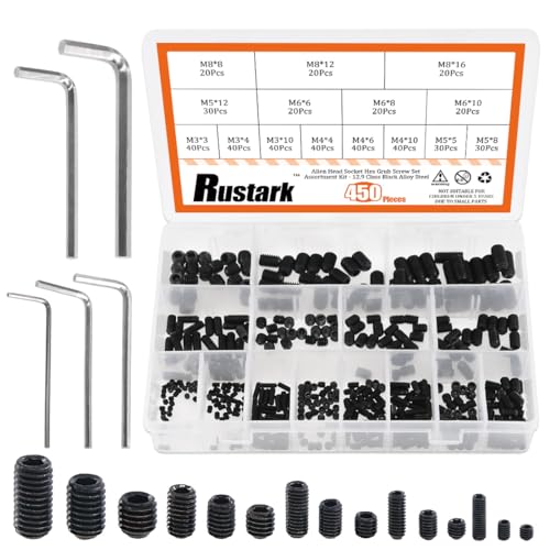 450Pcs M3/M4/M5/M6/M8 Allen Head Socket Hex Grub Screw Set Assortment Kit with Internal Hex Drive - 12.9 Class Black Alloy Steel