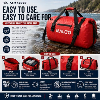 Malo’o Waterproof Dry Duffel, Heavy-Duty Roll Top Waterproof Gear Bag with Shoulder Strap & Molle Loops, Marine Duffel for Kayaking, Boating, Camping, Beach & Travel, Grey, 100L - color: Grey, size: 100L