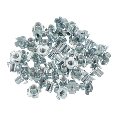 PATIKIL 1/4-20 T-Nuts, 50 Pcs Zinc Plated Steel 4-Pronged Tee Blind Nut 12 mm Length Four-jaw t Nuts Threaded Inserts Hardware for Wood Furniture Cabinetry Rock Climbing Holds - size: 1/4-20x12mm