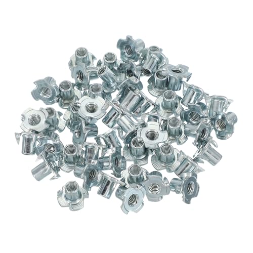 PATIKIL 1/4-20 T-Nuts, 50 Pcs Zinc Plated Steel 4-Pronged Tee Blind Nut 12 mm Length Four-jaw t Nuts Threaded Inserts Hardware for Wood Furniture Cabinetry Rock Climbing Holds - size: 1/4-20x12mm