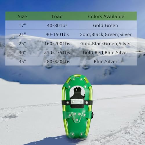 Snowshoes,Lightweight Aluminum Frame,13-Point Heavy Duty Crampons,UV Shoe Decking, and Ratchet System for Secure Fit Complete with Carry Bag for Convenient Storage and Travel - color: GREEN