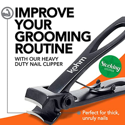 KOHM Nail Clippers for Thick Nails - Heavy Duty, Sharp Wide Mouth Professional Fingernail and Toenail Clippers for Men, Women & Seniors, Black - color: Curved-black