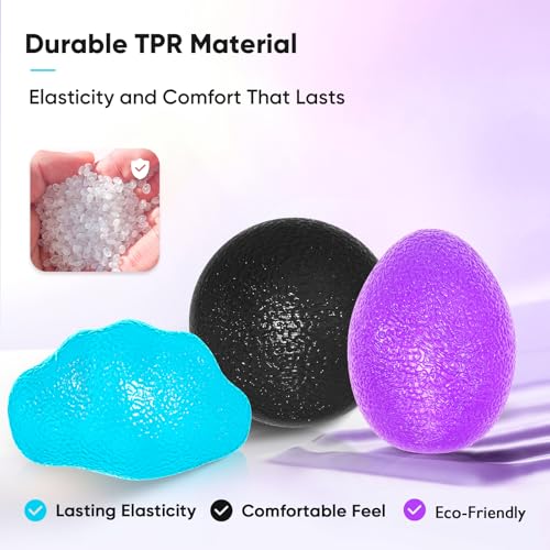 FitBeast Stress Balls for Adults, Hand Exercise Balls 6 Pack, Stress Relief & Grip Strength Trainer, Squishy Balls & Squeeze Balls for Arthritis, Carpal Tunnel, Hand Therapy with 3 Resistance Levels - color: Teal Blue, Amethyst Purple, Midnight Black