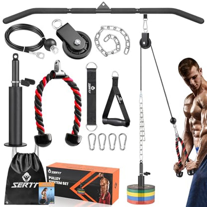 SERTT Cable Pulley System Gym, Power Rack Pulley Attachment with 2-in-1 LAT Pull Down Bar and Upgraded Loading Pin,Used for Triceps Pulldown, Biceps, Back, Shoulder - color: with Nylon Pulley