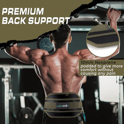 LARA STAR Dip Belt for Weightlifting, Weight Belt for Pull-Ups, Powerlifting, Squats, and Bodybuilding – Heavy-Duty Steel Chain, Neoprene Support, Lifts up to 650 lbs. - color: Green