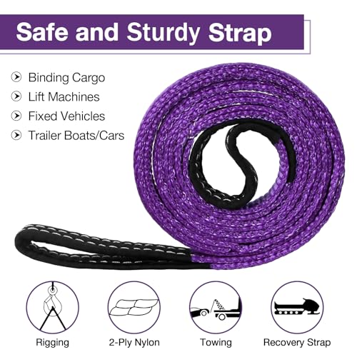 Lift Sling Straps,1" x 12' 2-Ply Heavy Duty Flat Eye Lift Sling | Twist Eye Polyester Lifting Sling Straps Nylon Tree Saver Recovery Strap Web Slings Rigging Moving Tow Hoisting Gear Strap - color: Purple, size: 1" x 12'