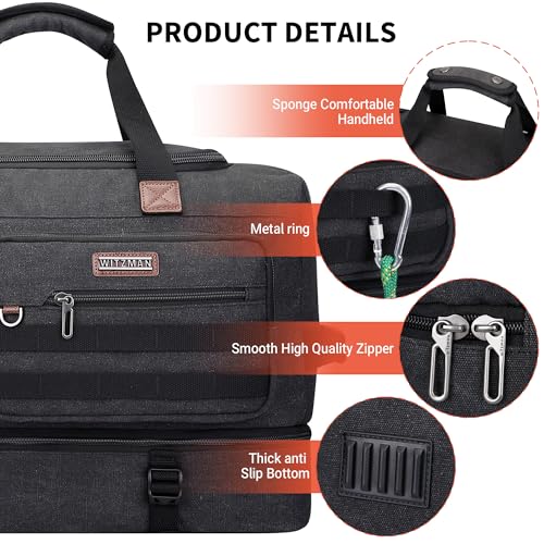 WITZMAN Duffle Bag for Men 50L Travel Canvas Weekender with Toiletry Bag | With Shoe Compartment and Dry-wet Pocket, Convertible, Carry On, One Duffel for Gym, Sports, Overnight, A8010/2 Black - color: Classic Black
