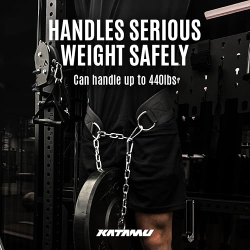 KATAMU Dip Belt for Weightlifting with Heavy Duty Steel Chain | Adjustable Neoprene Padded Dipping Belt for Pull Ups, Chin Ups, Squats & Weighted Calisthenics | Strength Training Belt for Men & Women