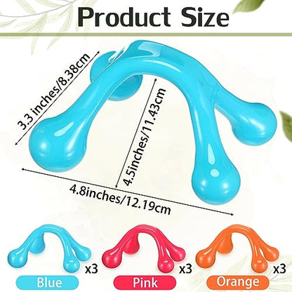 Liliful 9 Pcs 4 Point Massage Tools Small Hook Massager Handheld Palm Shaped Manual Back and Neck Massager Tools 4 Legged Hand Held for Body Muscles Arm Shoulder Leg(Blue, Pink, Orange) - color: Blue, Pink, Orange