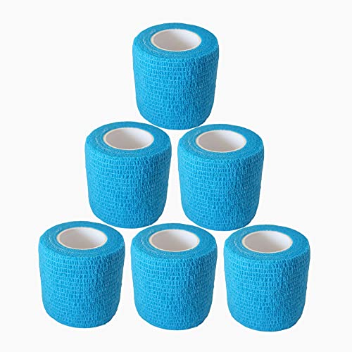 Baisunt 6 Pack 2 Inches Cohesive Bandage Self Adhesive Wrap Elastic Self Adherent Vet Wrap Breathable Self Stick Tape for Wrist, Ankle, Sports, Tatoo Wrap(5 Yards, Blue) - color: Blue, size: 2 Inch